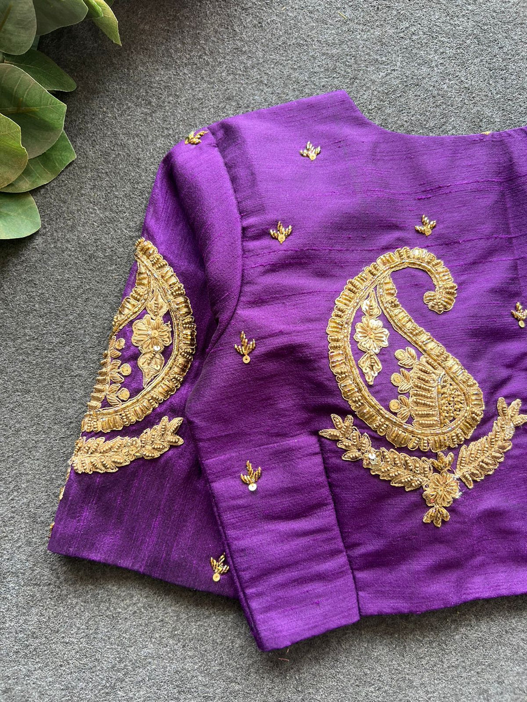Purple silk heavy mango hand work blouse