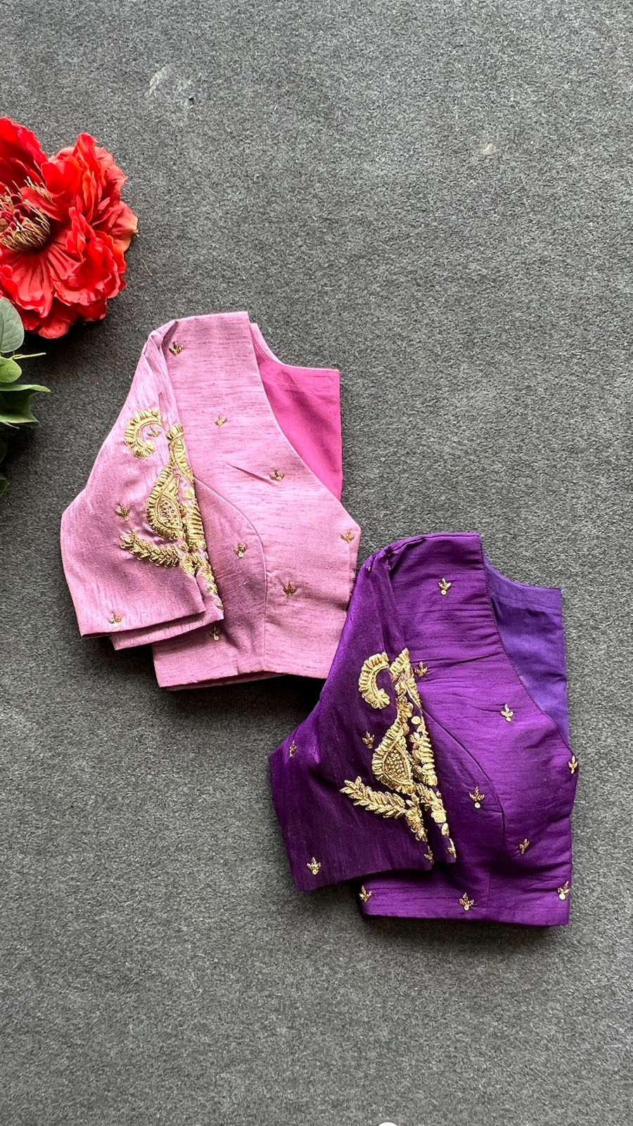 Onion pink silk heavy mango hand work blouse