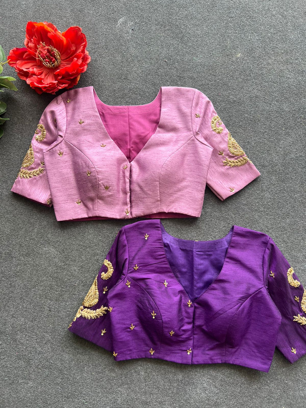 Onion pink silk heavy mango hand work blouse