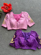 Onion pink silk heavy mango hand work blouse