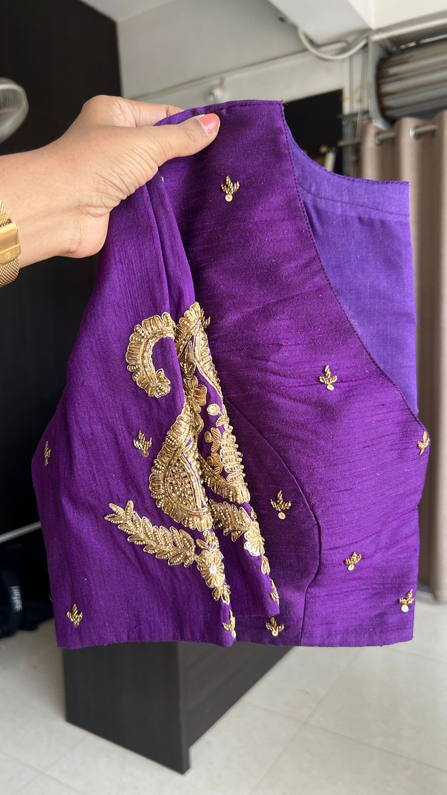 Purple silk heavy mango hand work blouse