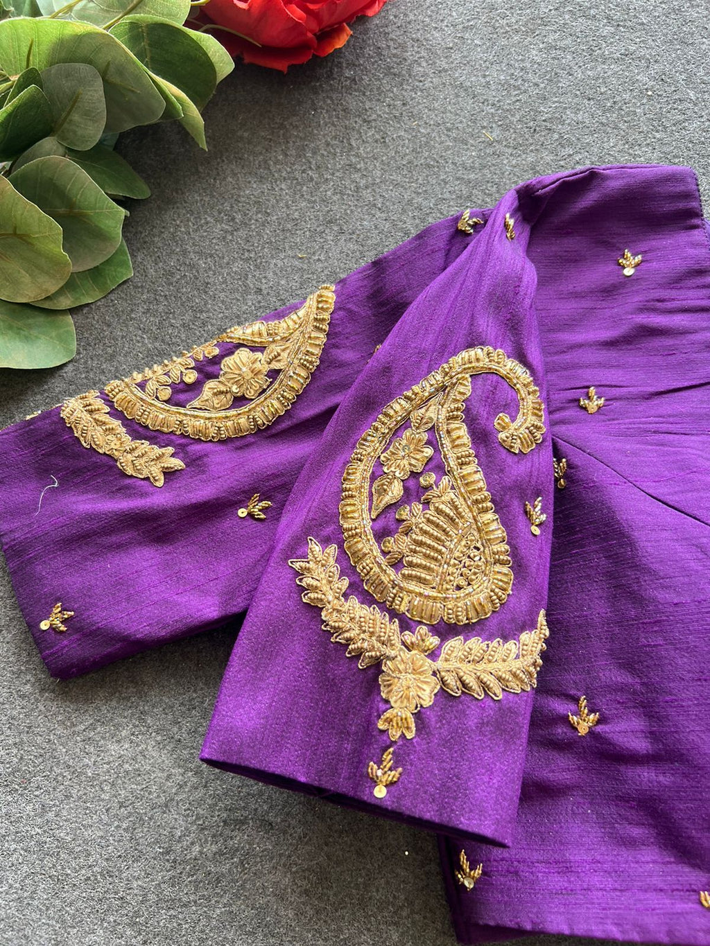 Purple silk heavy mango hand work blouse