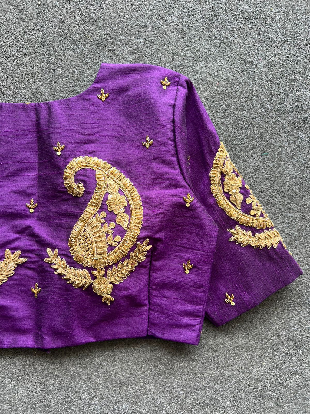 Purple silk heavy mango hand work blouse