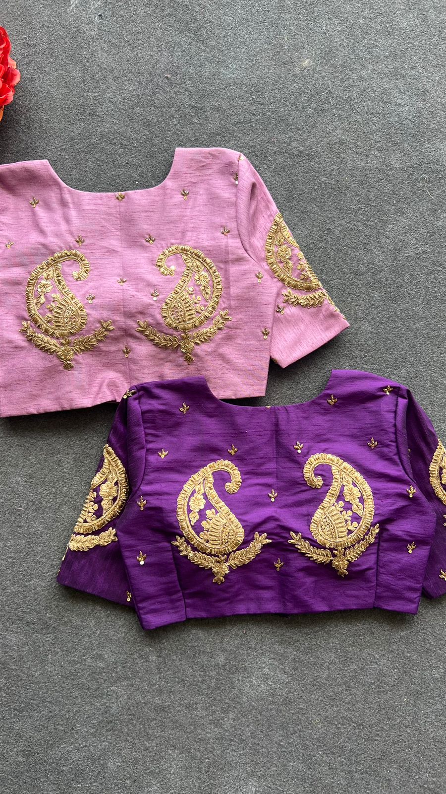 Purple silk heavy mango hand work blouse