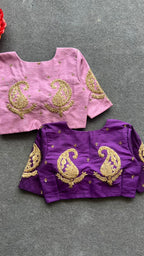 Purple silk heavy mango hand work blouse
