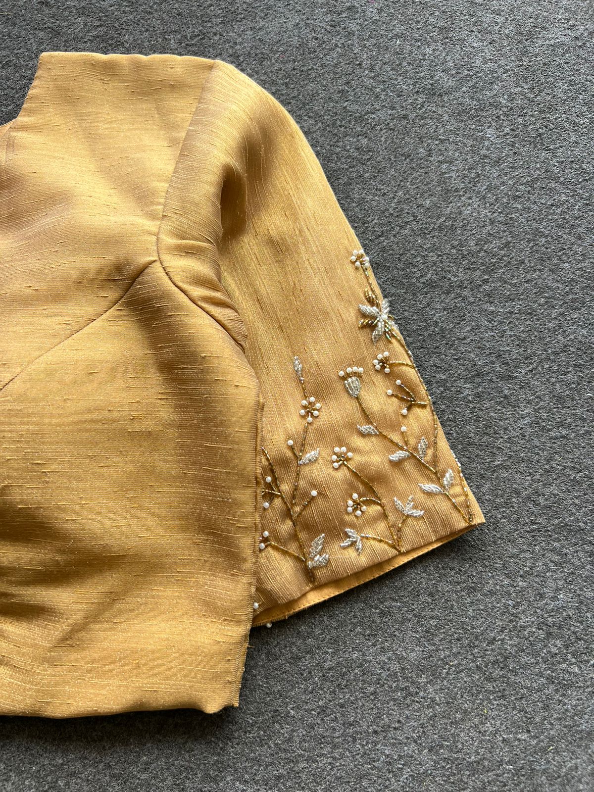 Gold silk sleeves hand work blouse