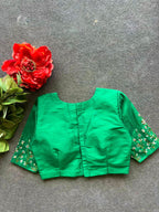 Green silk sleeves hand work blouse