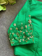 Green silk sleeves hand work blouse