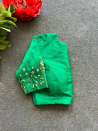 Green silk sleeves hand work blouse