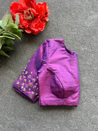 Purple silk sleeves hand work blouse
