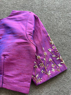 Purple silk sleeves hand work blouse