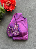 Purple silk sleeves hand work blouse