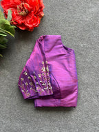 Purple silk sleeves hand work blouse