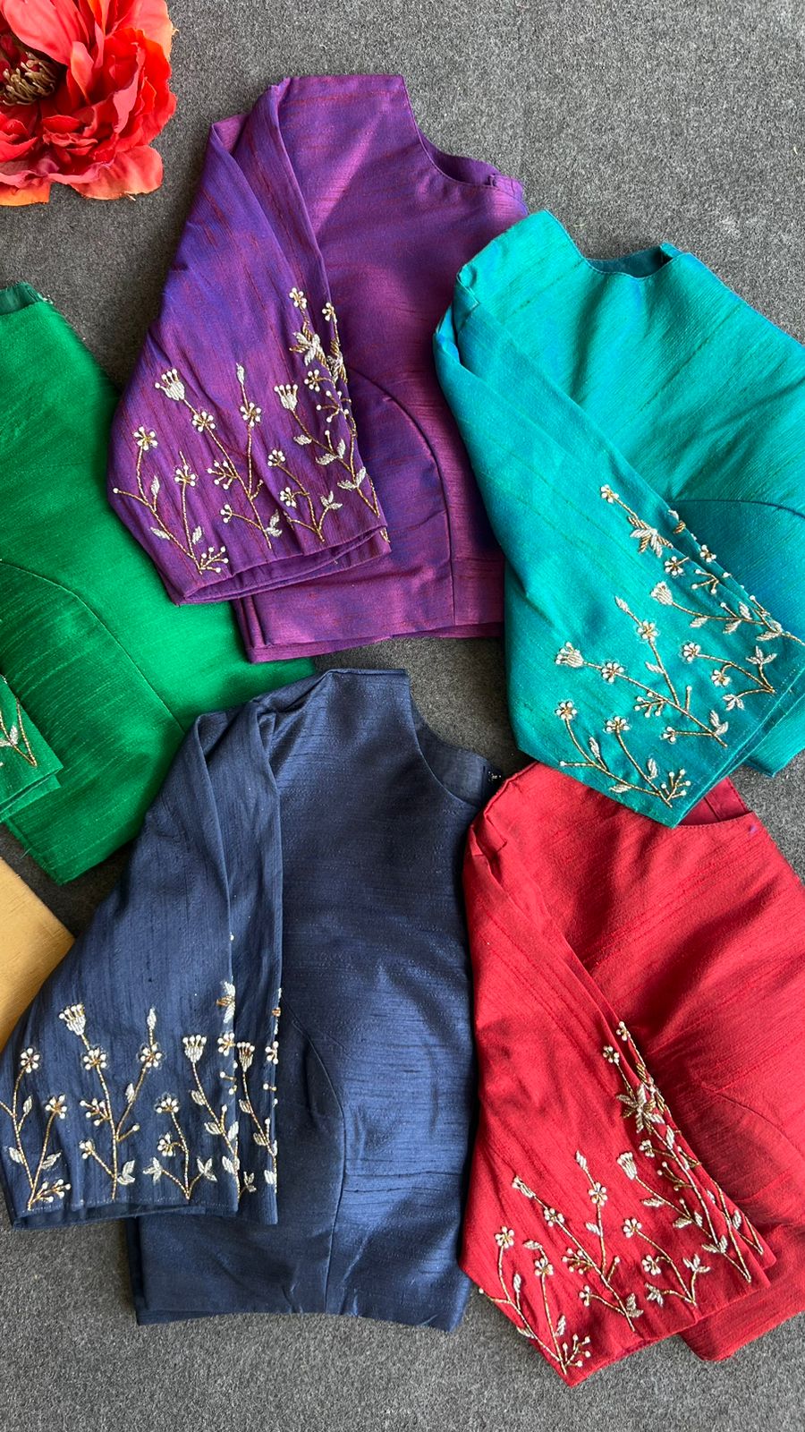 Purple silk sleeves hand work blouse
