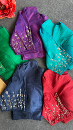 Purple silk sleeves hand work blouse