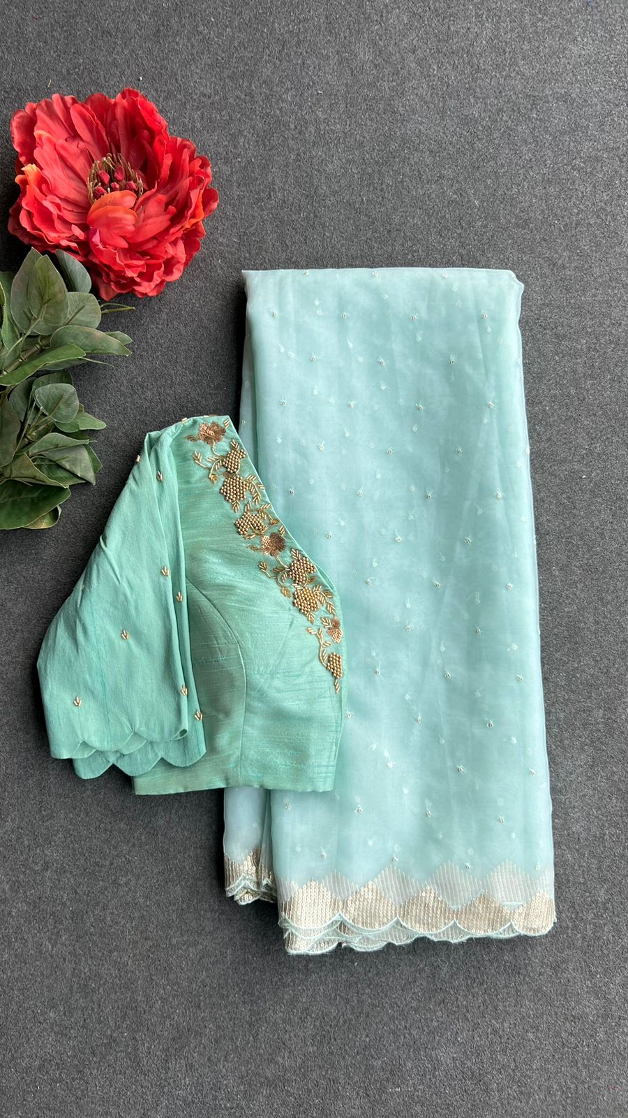 Cyan blue handmade Blouse (only blouse)