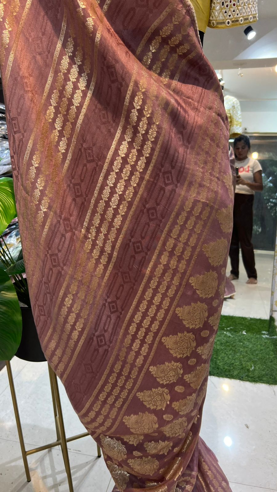 Lavender banarasi silk saree with heavy mirror embroidery blouse