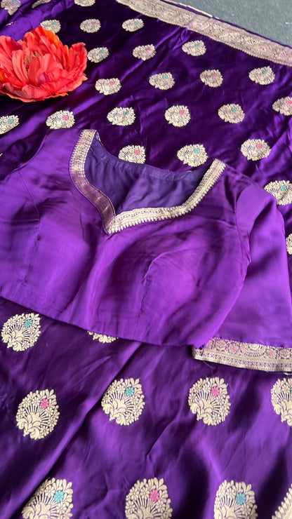 Purple gajji silk saree with banarasi blouse