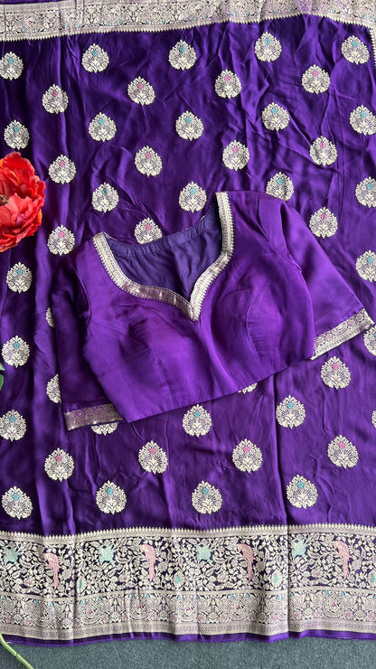 Purple gajji silk saree with banarasi blouse