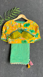 Yellow floral embroidery hand worked blouse