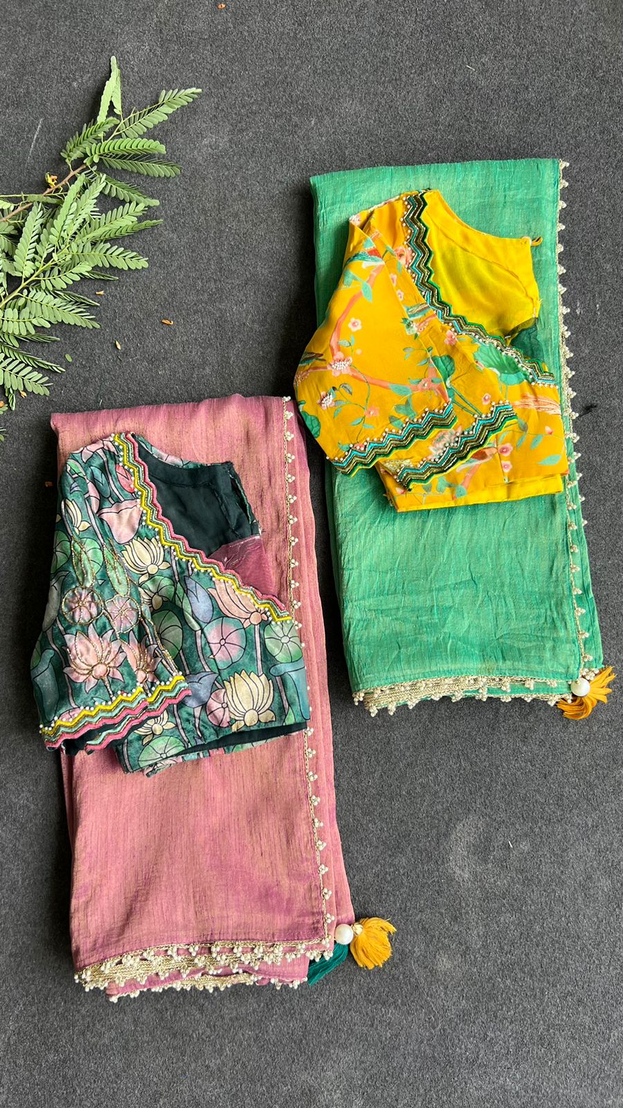 Yellow floral embroidery hand worked blouse
