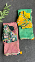 Yellow floral embroidery hand worked blouse