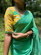 Yellow floral embroidery hand worked blouse