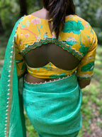 Yellow floral embroidery hand worked blouse