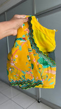 Yellow floral embroidery hand worked blouse
