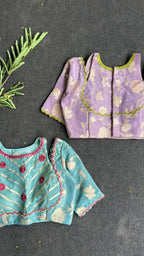 Blue floral jacquard Intricate JEWEL hand work blouse