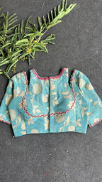 Blue floral jacquard Intricate JEWEL hand work blouse