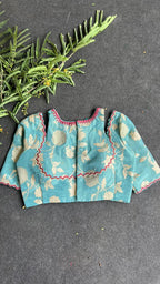 Blue floral jacquard Intricate JEWEL hand work blouse