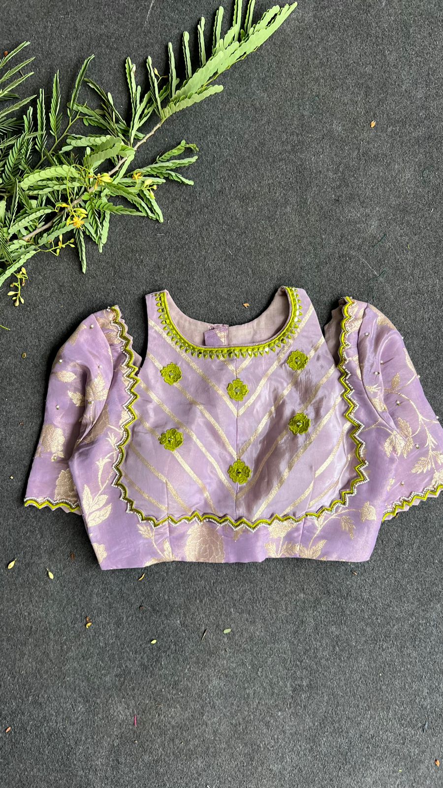 Lavender floral jacquard Intricate JEWEL hand work blouse