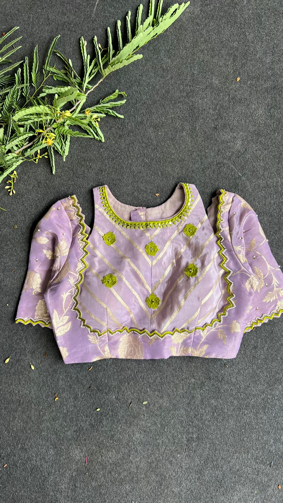 Lavender floral jacquard Intricate JEWEL hand work blouse
