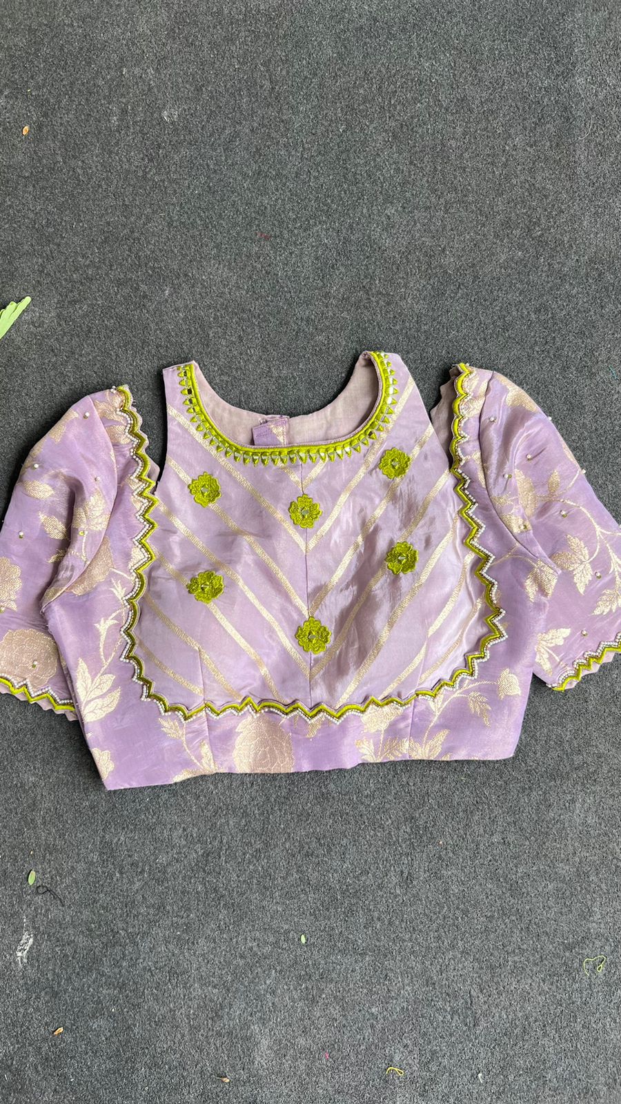 Lavender floral jacquard Intricate JEWEL hand work blouse