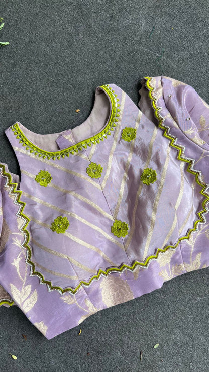 Lavender floral jacquard Intricate JEWEL hand work blouse