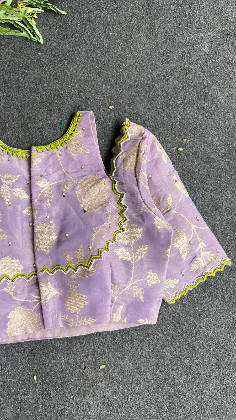 Lavender floral jacquard Intricate JEWEL hand work blouse