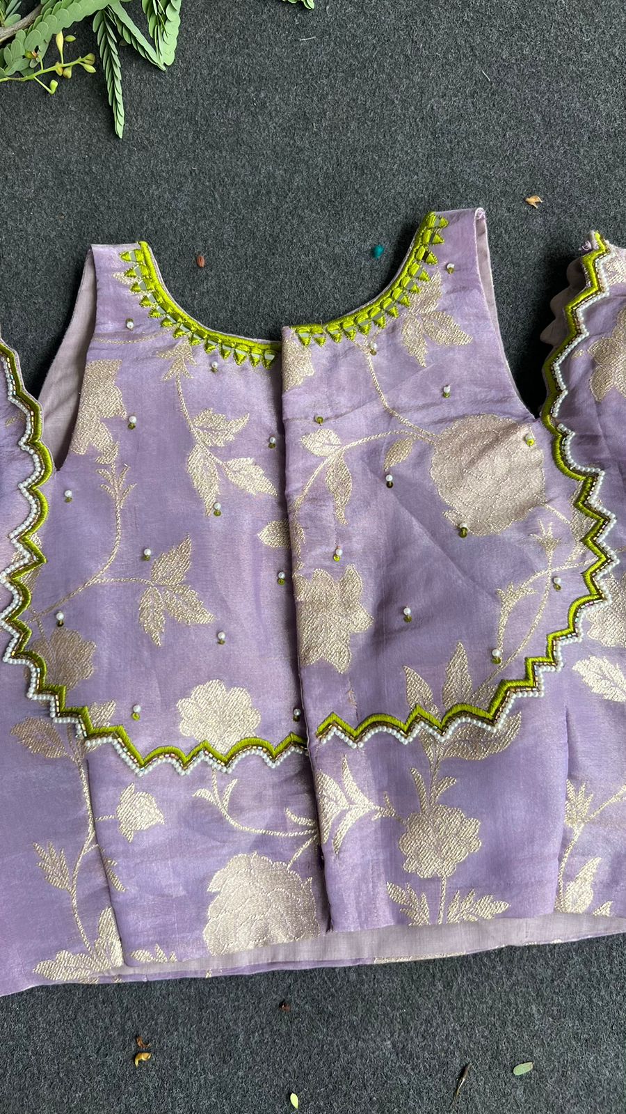 Lavender floral jacquard Intricate JEWEL hand work blouse