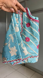 Blue floral jacquard Intricate JEWEL hand work blouse