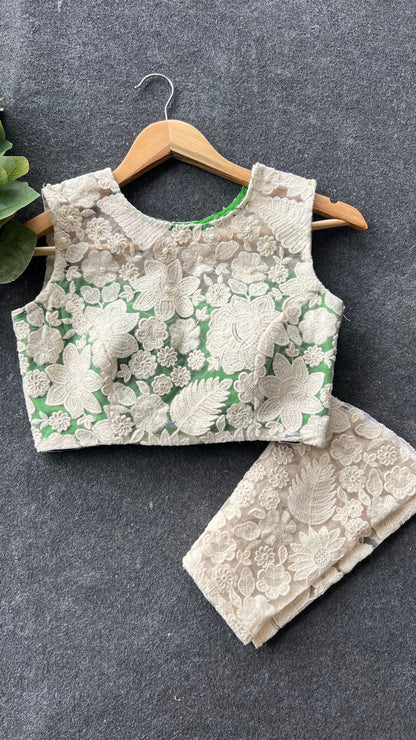 White-green embroidery handwork blouse