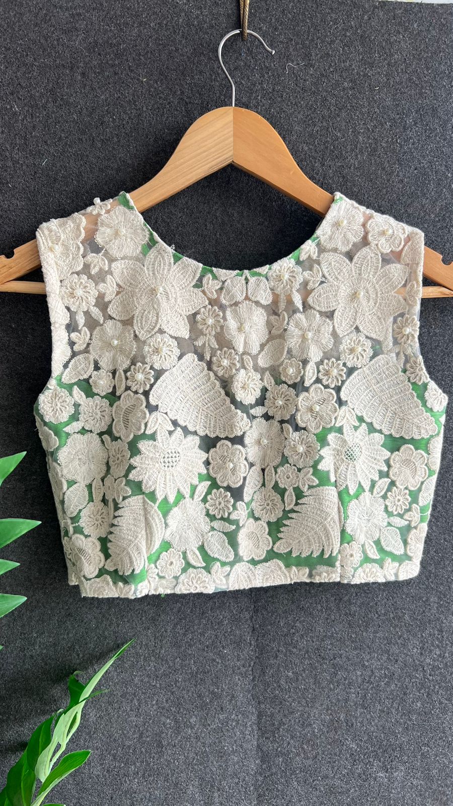 White-green embroidery handwork blouse