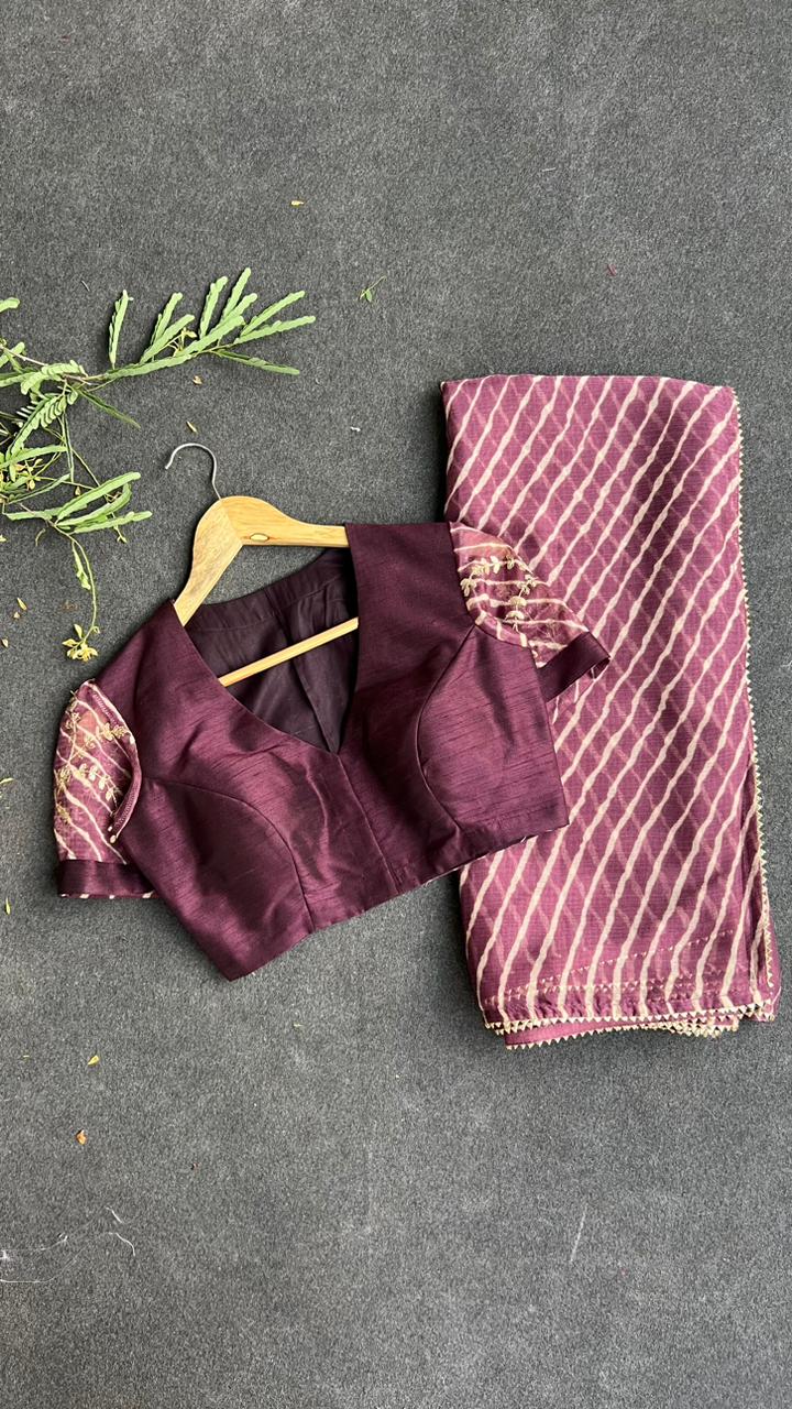 wine chiffon lehariya saree with embroidery blouse