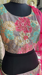 Chinnon pink floral hand made lehenga with choli