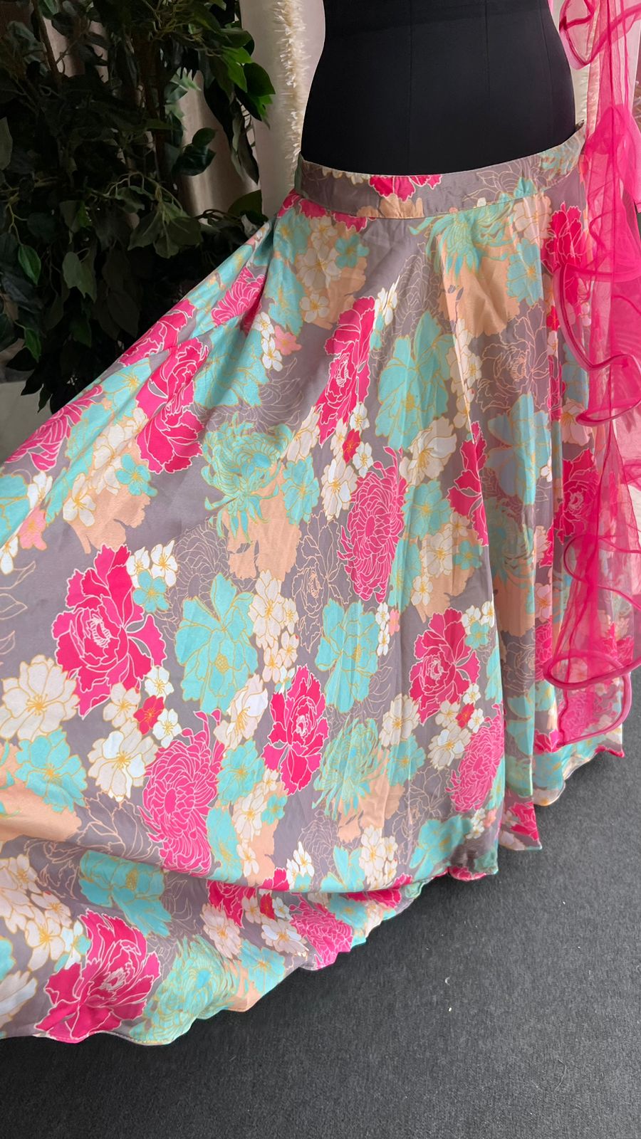 Chinnon pink floral hand made lehenga with choli