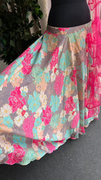Chinnon pink floral hand made lehenga with choli