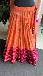 Orange & maroon banarasi hand painted & embroidered lehenga