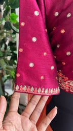 Orange & maroon banarasi hand painted & embroidered lehenga