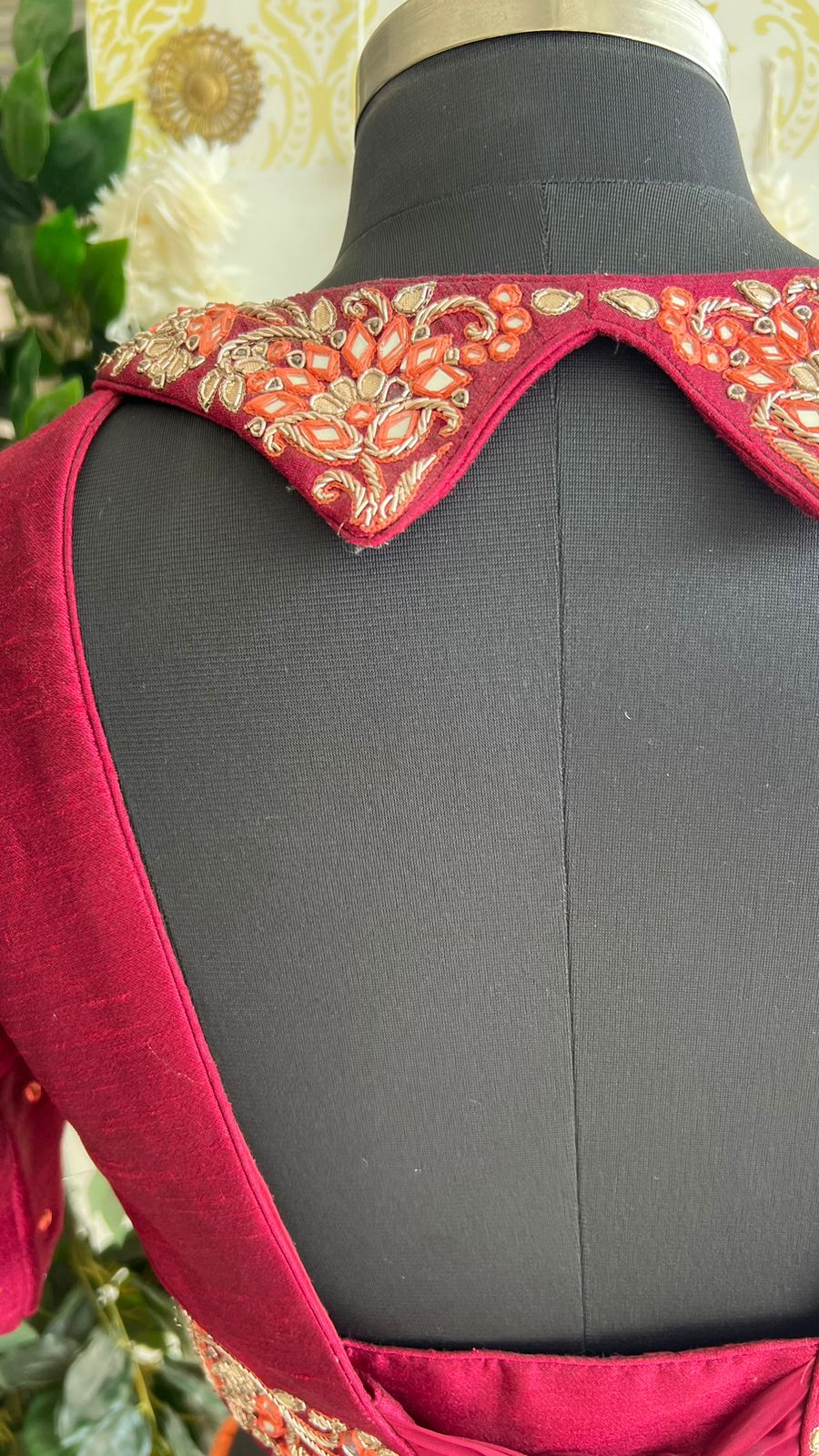 Orange & maroon banarasi hand painted & embroidered lehenga