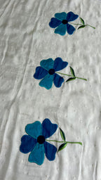 White jute saree with blue embroidery handmade blouse