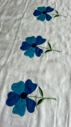 White jute saree with blue embroidery handmade blouse